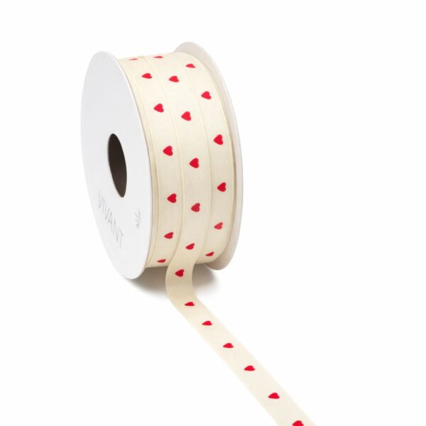 Katoenen lint - hartje rood - 25 meter