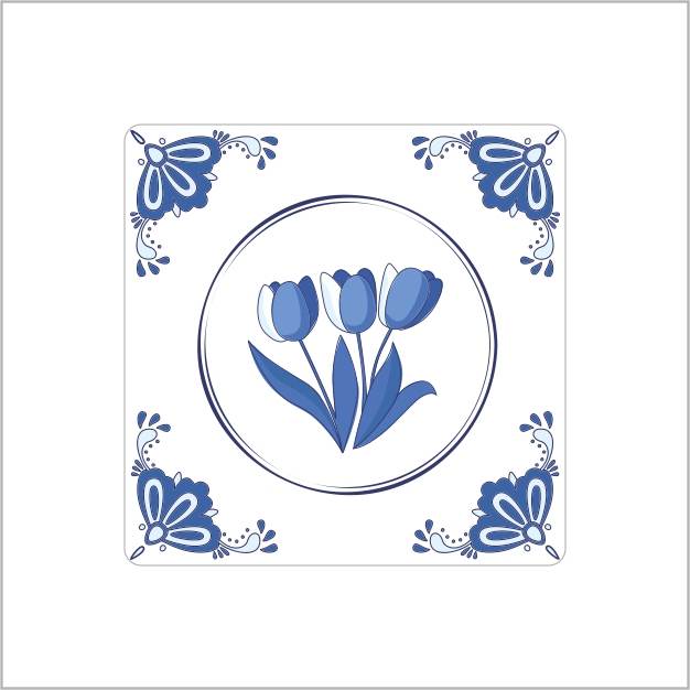 Labels - delft blue - tulips - 250 pcs.