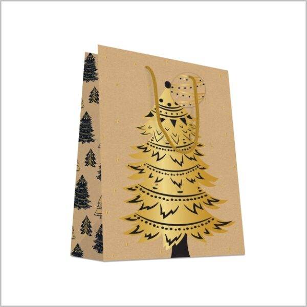 Luxury Christmas bag - kraft - gold - 26+13x32 cm