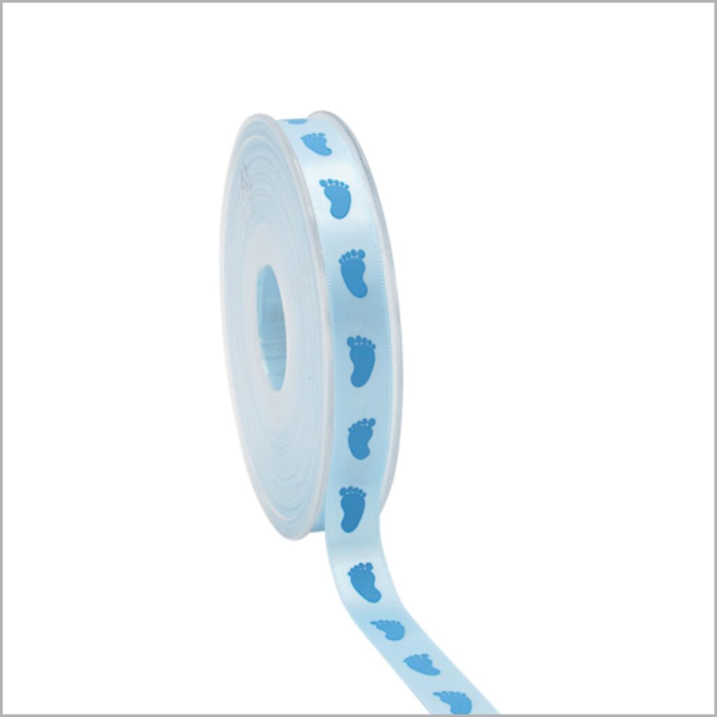 Baby lint - blauwe voetjes - 12 mm x 25 meter