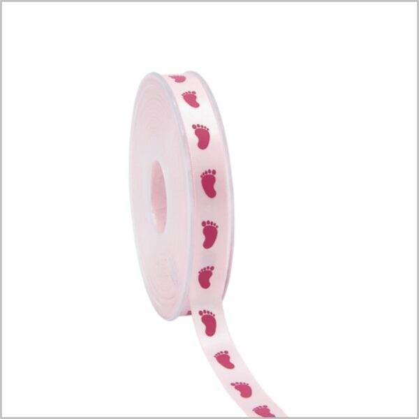 Baby ribbon - pink feet - 12 mm x 25 meters
