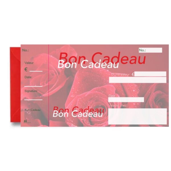 Carnet de 5 bons cadeaux « Roses » – Carnet contenant 50 bons numérotés.