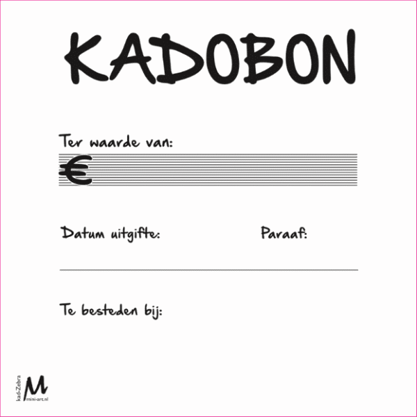 Kadobon - Zebra - 25 Stuks