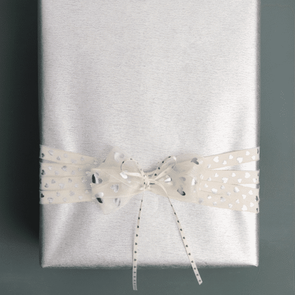Ribbon - Silver Hearts - White - 15m x 12mm