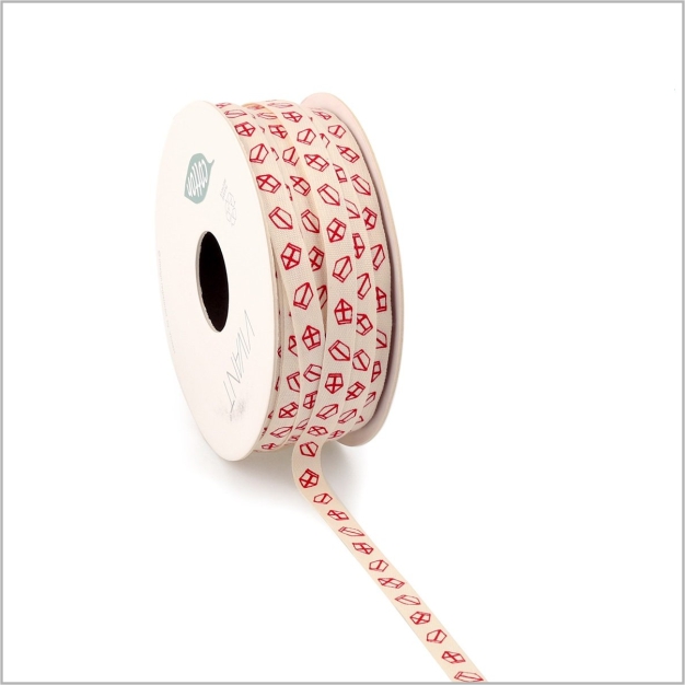 Lint - Mijter - Wit-Rood - 25m x 8mm