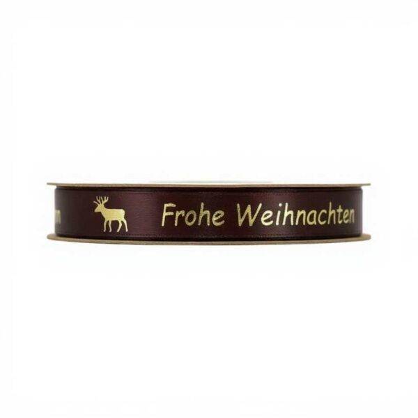 Satin ribbon - Frohe Weihnachten - Brown