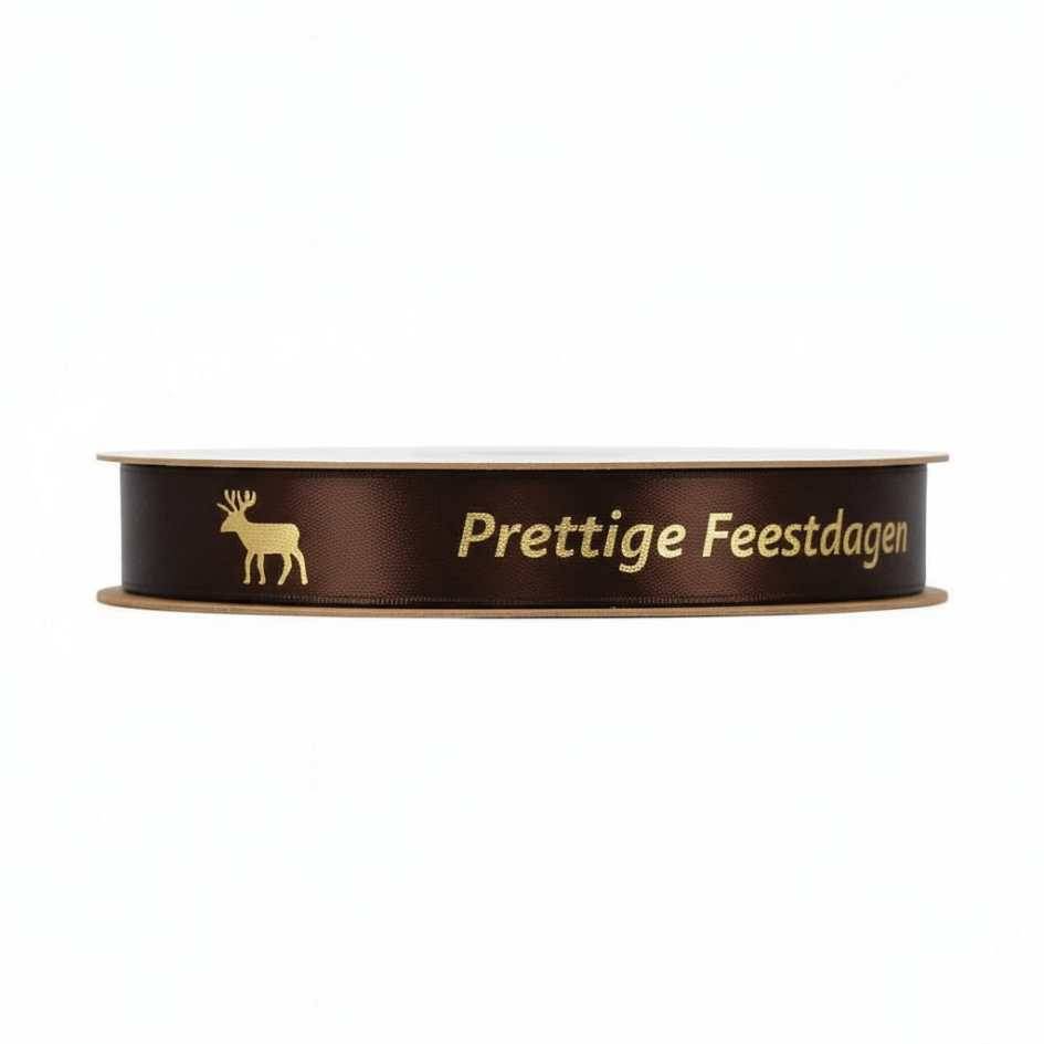 Satijn lint – Prettige Feestdagen - Bruin