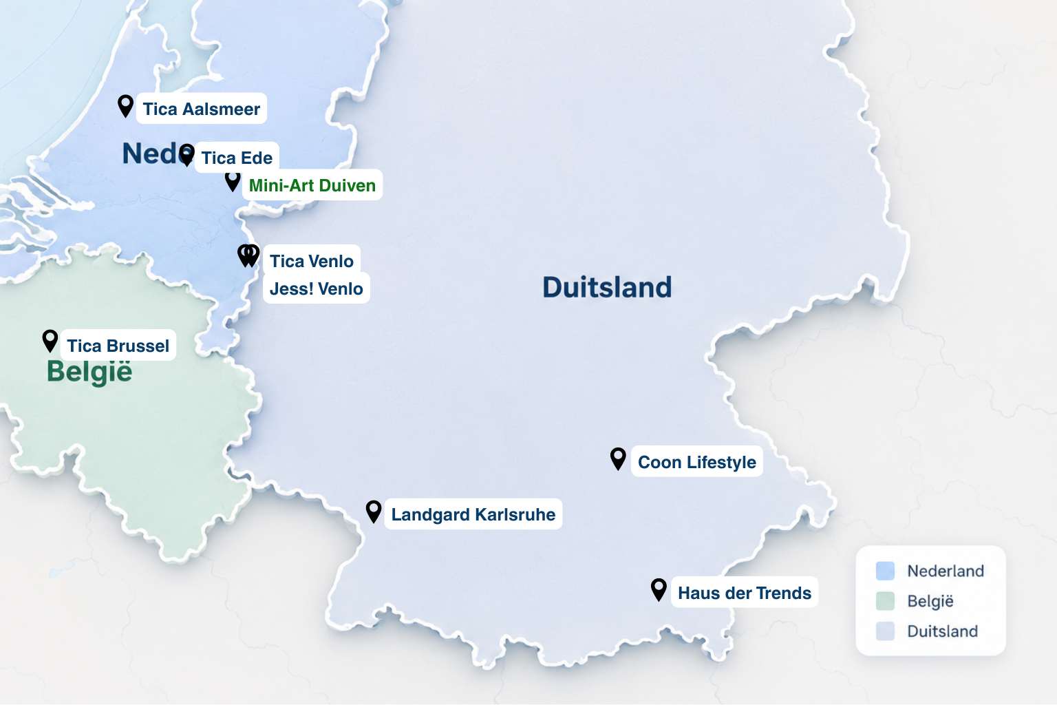 Kaart met Mini-Art cash and carry locaties