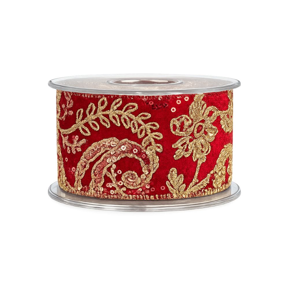 Velvet Lint – Goudkleurig Paisley Bloemenmotief  – 67 mm x 4,5 meter
