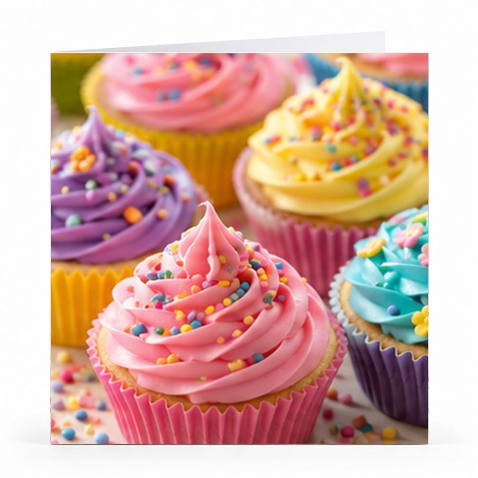Wenskaart - "Cupcakes" - 8 Stuks