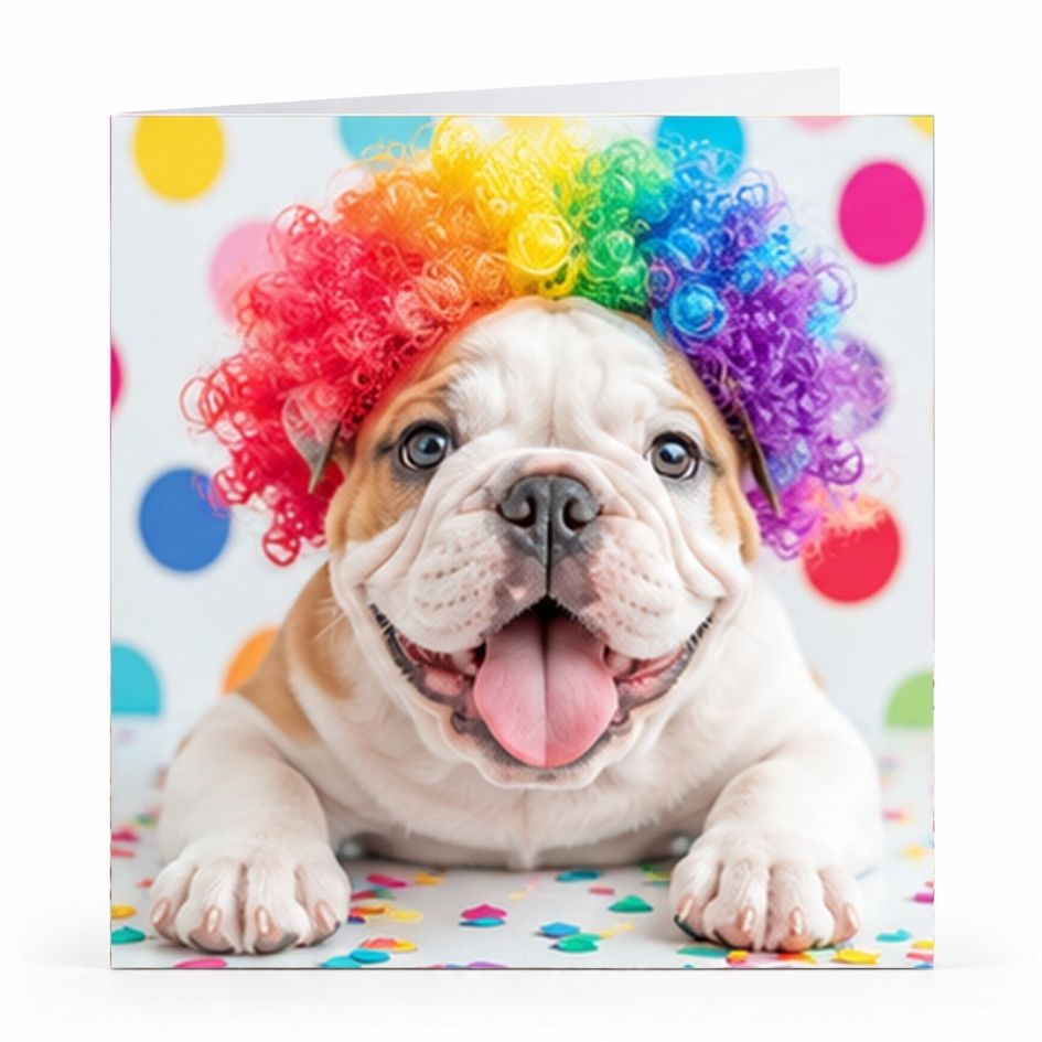 Wenskaart - "Feestelijke bulldog" - 8 Stuks