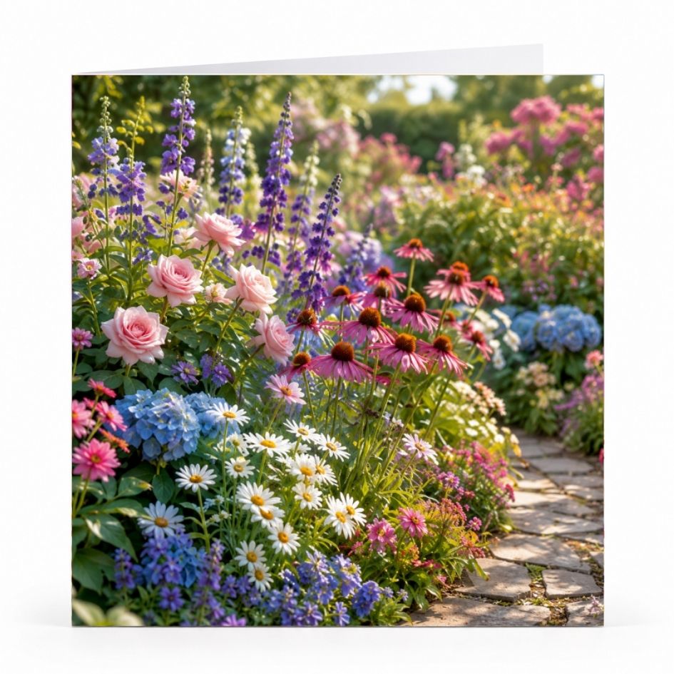 Wenskaart - "Bloementuin met tuinpad" - 8 Stuks