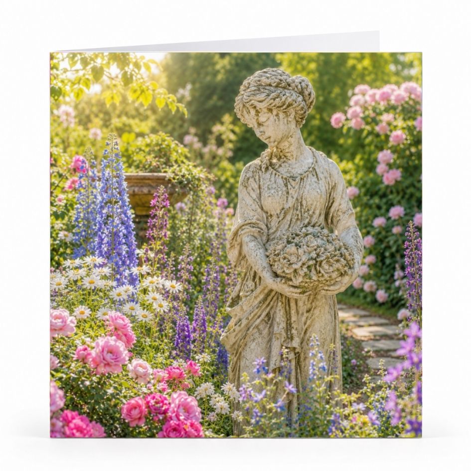 Wenskaart - "Tuinbeeld tussen bloemen" - 8 Stuks