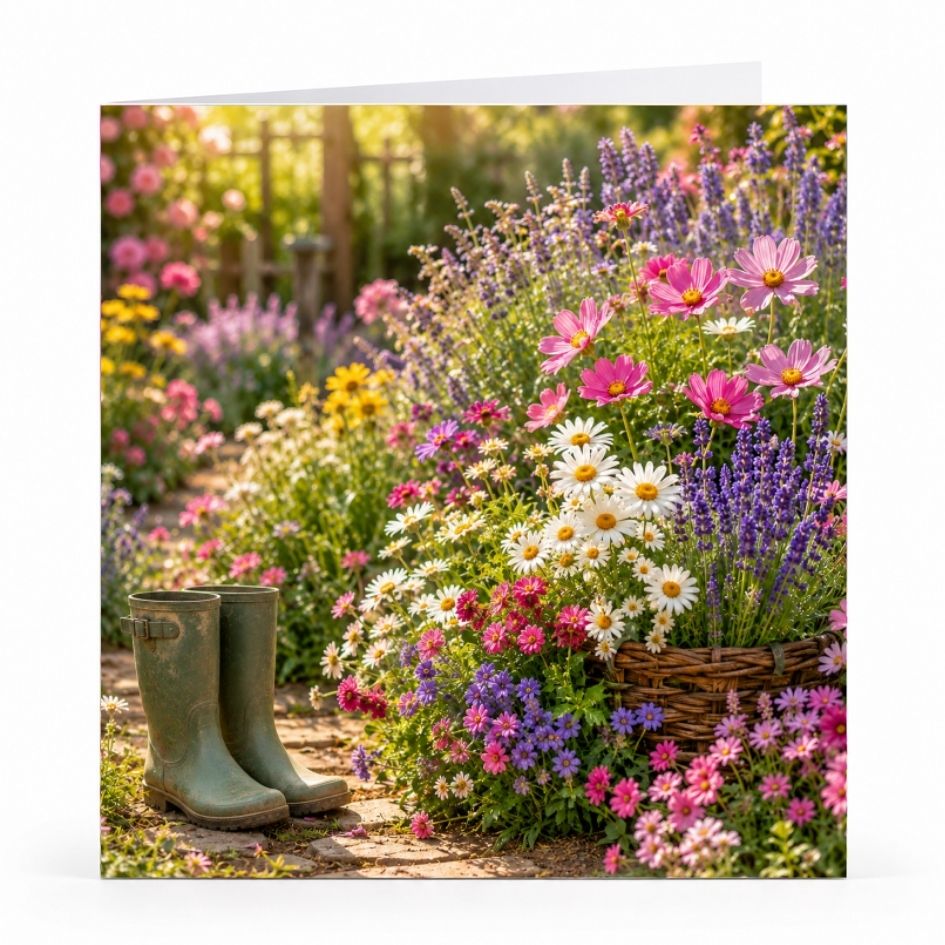 Wenskaart - "Laarzen in de bloementuin" - 8 Stuks