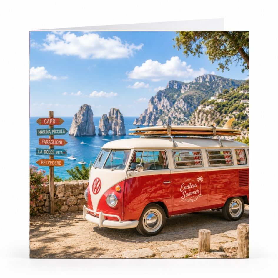 Wenskaart ‘Retrocamper op Capri’ – 8 stuks