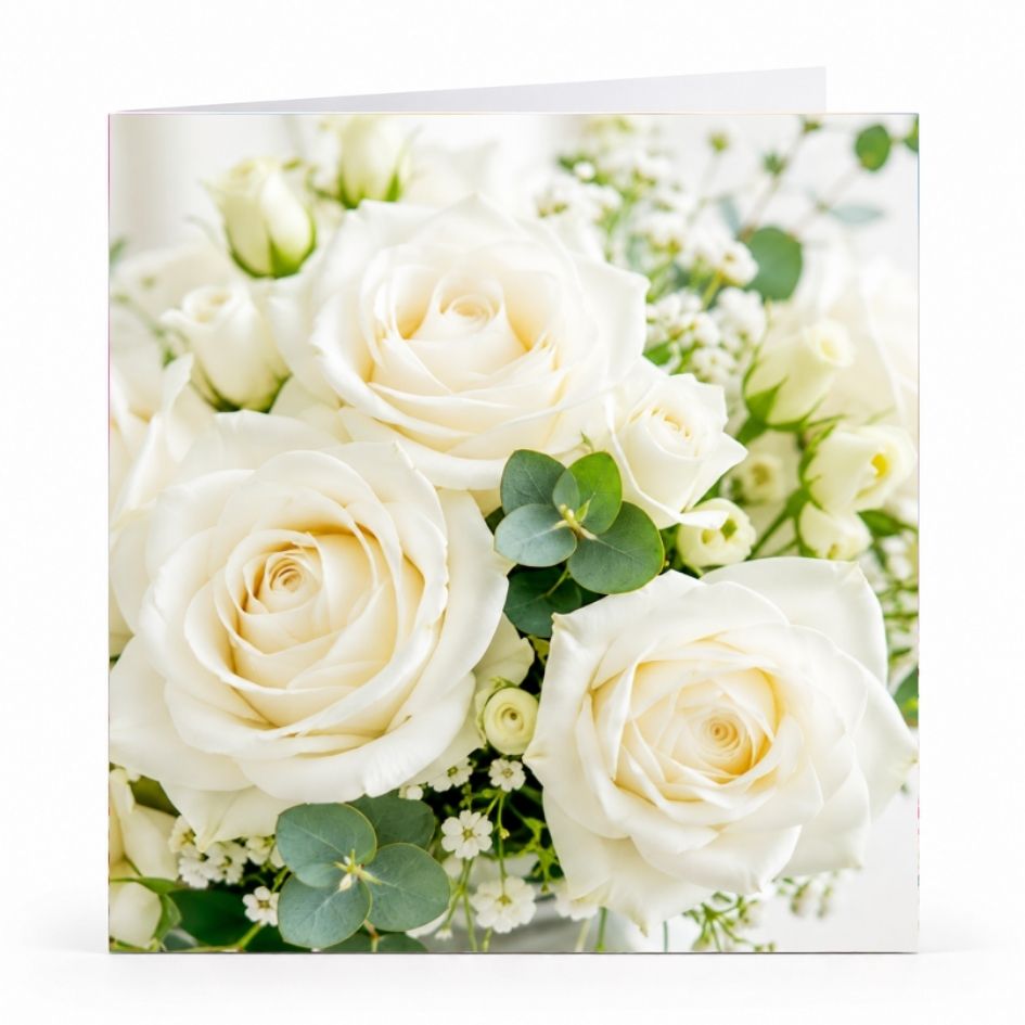 Wenskaart - "Witte rozen" - 8 Stuks