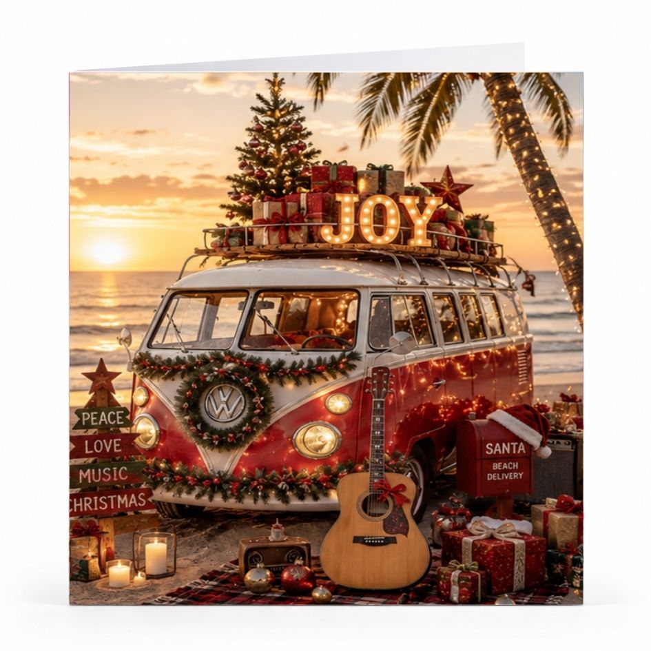Wenskaart - "Kerstcamper aan zee" - 8 Stuks
