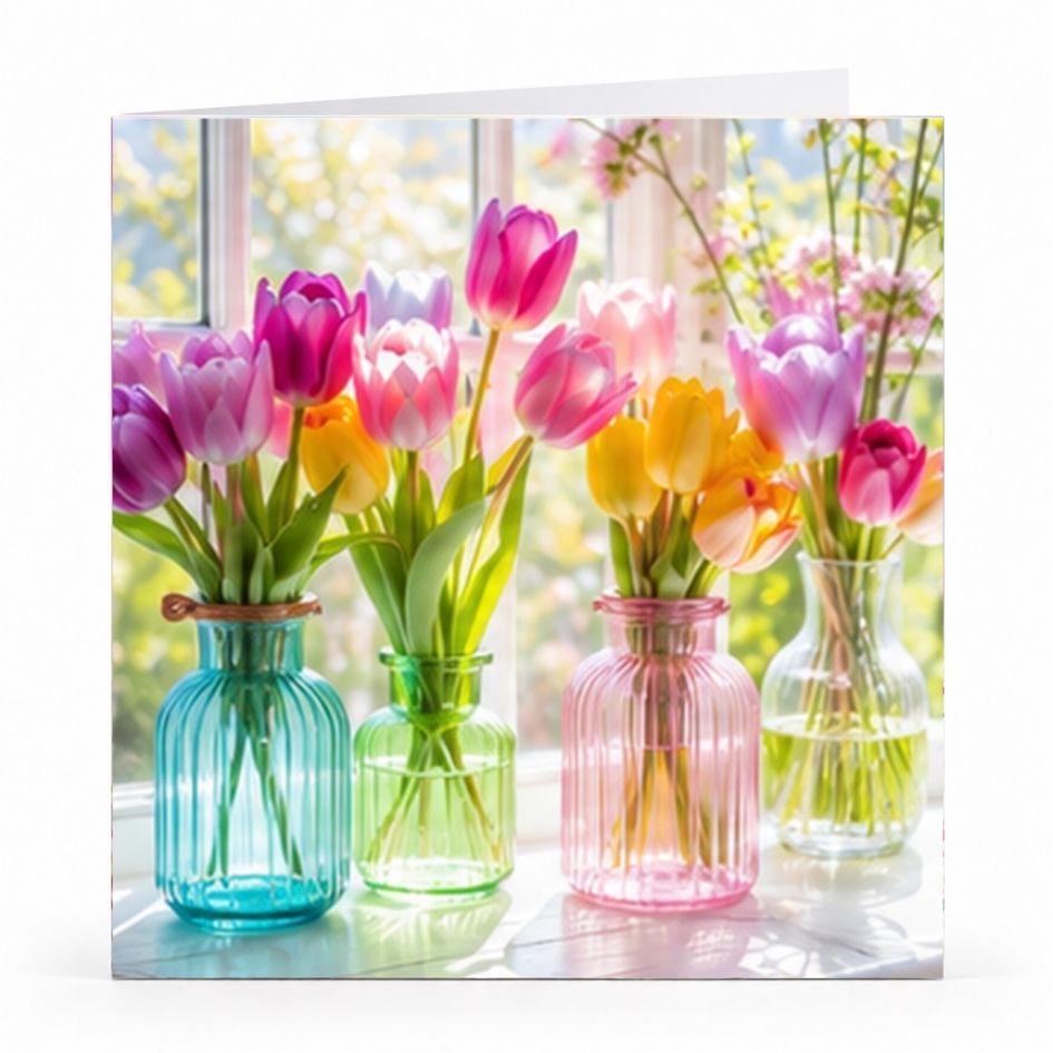 Wenskaart - "Kleurrijke tulpen" - 8 Stuks