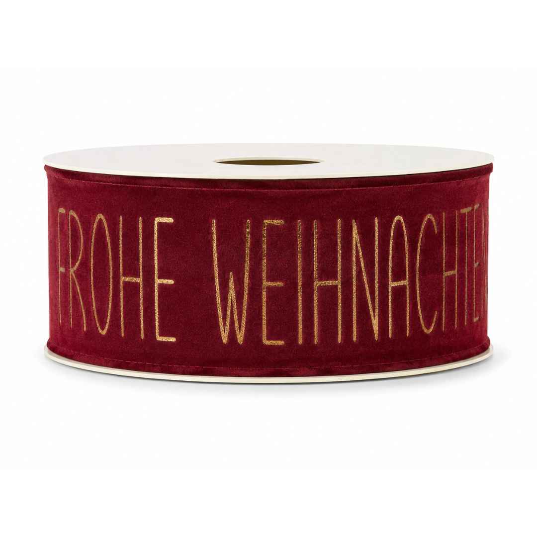 Velvet lint – Frohe Weihnachten – Bordeaux – 5 meter x 40 mm