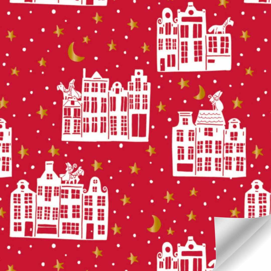 Papierrol - Sinterklaas (Red Village) - 50cm x 100 meter
