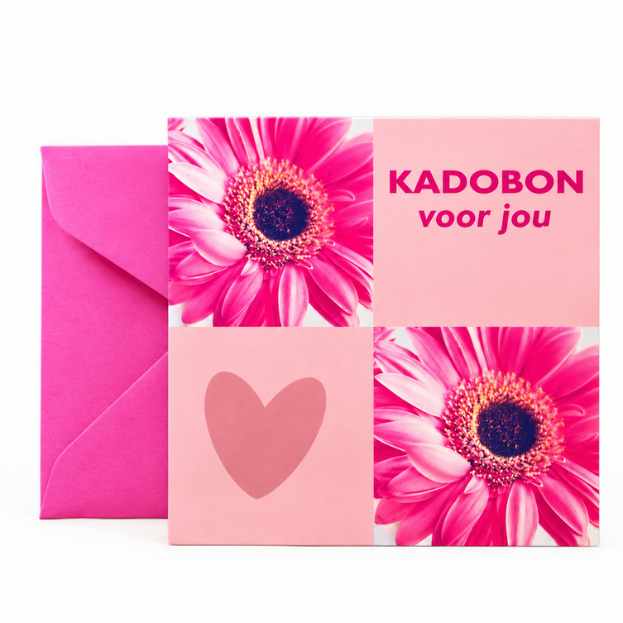 Cadeaubon Deluxe – “Voor jou” (Gerbera) – 25 stuks (met roze envelop)
