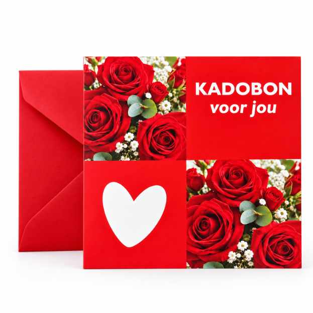 Cadeaubon Deluxe – “Voor jou” (Rozen) – 25 stuks (met rode envelop)